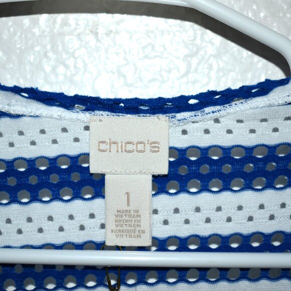 NWT Chico's Striped Tess Cardigan Sz 1 Majestic Blue - Picture 5 of 7